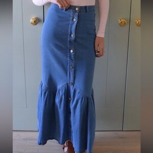 Cmoi Blue Denim Button-Down Maxi Skirt